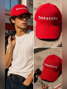 Vintage Firestone Snapback Hat Red Embroidered Logo Racing Motorsport Cap